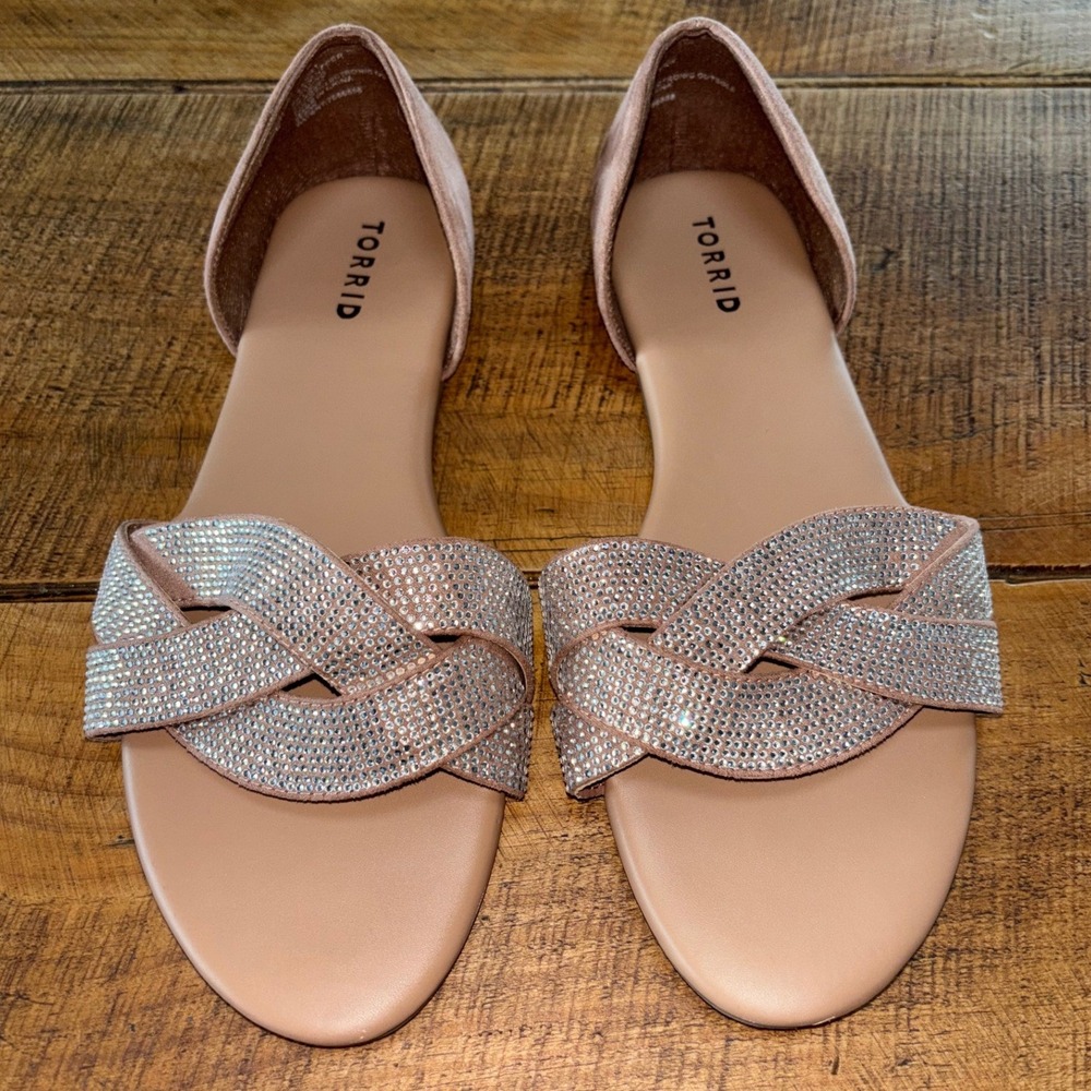 Torrid Womens Suede Rhinestone Slide Dressy Sandals Blush Pink Sparkle Size 11WW